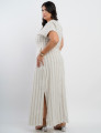 Vestido Longo Linho Misto Listrado Bege