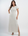 Vestido Longo Linho Misto Listrado Bege