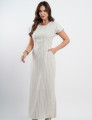 Vestido Longo Linho Misto Listrado Bege
