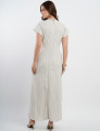 Vestido Longo Linho Misto Listrado Bege