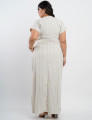 Vestido Longo Linho Misto Listrado Bege