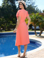 Vestido Midi Alfaiataria Com Vivo Salmão 