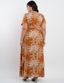 Vestido Longo Linho Misto Estampado Folhas Marrom