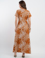 Vestido Longo Linho Misto Estampado Folhas Marrom
