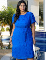 Vestido Curto Chiffon Plissado Com Bordado Azul 