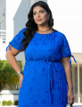 Vestido Curto Chiffon Plissado Com Bordado Azul 