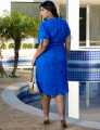 Vestido Curto Chiffon Plissado Com Bordado Azul 