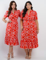 Vestido Midi Lasie Algodão com Botões Vermelho