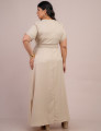 Vestido Longo Linho De Poliéster Com Pesponto Bege 