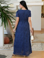 Vestido Longo Lasie Algodão com Babado no Decote Marinho