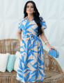 Vestido Midi Crepe Viscose Encorpado Estampado Azul
