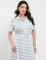 Vestido Longo Malha Canelada Listrado Azul