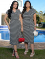 Vestido Midi Malha Pique Listrado Preto 