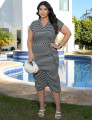 Vestido Midi Malha Pique Listrado Preto 