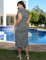 Vestido Midi Malha Pique Listrado Preto 
