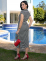 Vestido Midi Malha Pique Listrado Preto 