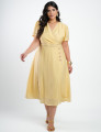 Vestido Midi Linho Misto Com Vivo Amarelo