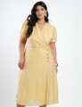 Vestido Midi Linho Misto Com Vivo Amarelo