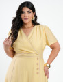 Vestido Midi Linho Misto Com Vivo Amarelo