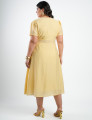 Vestido Midi Linho Misto Com Vivo Amarelo