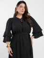 Vestido Longo Viscose Com Textura Preto