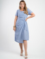 Vestido Midi Crepe Listrado Saia Dupla Azul 