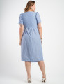Vestido Midi Crepe Listrado Saia Dupla Azul 