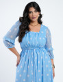 Vestido Longo Tule Estampado Poá Azul