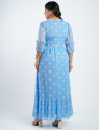 Vestido Longo Tule Estampado Poá Azul