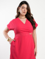 Vestido Midi Tubinho Alfaiataria Twill Coral