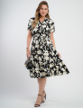 Vestido Midi Crepe Encorpado Estampado Preto