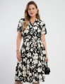 Vestido Midi Crepe Encorpado Estampado Preto