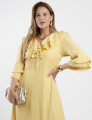 Vestido Longo Poliviscose Com Babado Amarelo