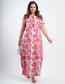 Vestido Longo Chiffon Estampado Com Babadinho Vermelho