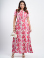 Vestido Longo Chiffon Estampado Com Babadinho Vermelho