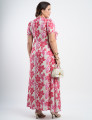 Vestido Longo Chiffon Estampado Com Babadinho Vermelho