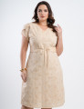 Vestido Midi Polialgodão Listrado Com Bordado Bege 
