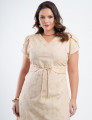 Vestido Midi Polialgodão Listrado Com Bordado Bege 