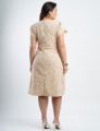 Vestido Midi Polialgodão Listrado Com Bordado Bege 