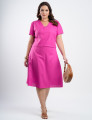 Vestido Midi Linho Com Pesponto Gola Fúcsia 