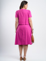 Vestido Midi Linho Com Pesponto Gola Fúcsia 
