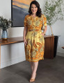 Vestido Midi Viscose Estampado Barrado Amarelo