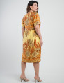 Vestido Midi Viscose Estampado Barrado Amarelo