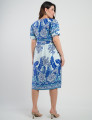 Vestido Midi Viscose Estampado Barrado Azul
