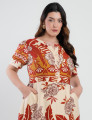 Vestido Midi Viscose Estampado Barrado Vermelho