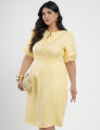 Vestido Midi Crepe Twill Tubinho Com Amarração Amarelo