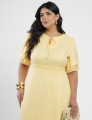 Vestido Midi Crepe Twill Tubinho Com Amarração Amarelo