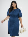 Vestido Midi Crepe Twill Tubinho Com Amarração Marinho