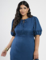 Vestido Midi Crepe Twill Tubinho Com Amarração Marinho