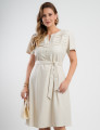 Vestido Curto Linho Misto Com Nervuras Bege 
